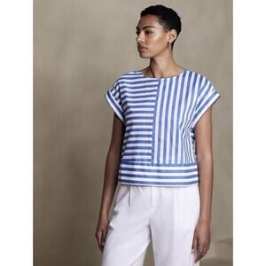 NWT Banana Republic Medium Button Back Blue & White Stripe Top With Extra Button